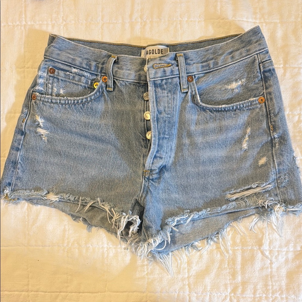 Agolde Blue Jean Shorts Distressed High-Waisted size 25